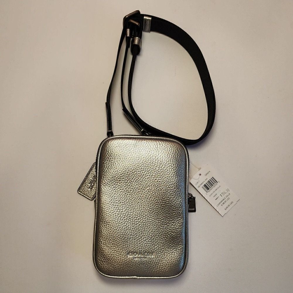 NWT Coach CO917 Aden Crossbody in Foil Metallic Refined Pebble Leather Silver